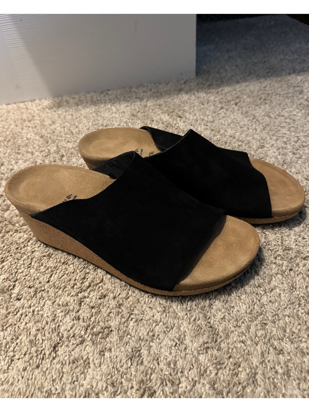 Papillio Namica Black Suede Cork Wedge Slide